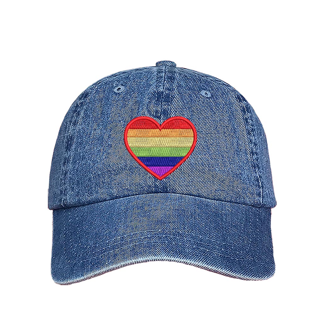 light denim baseball hat embroidered with a pride heart-DSY Lifestyle