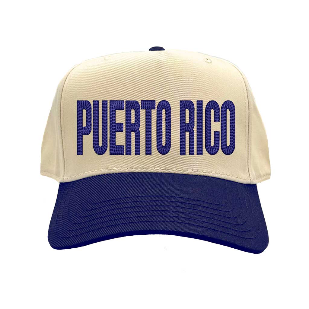 Natural Navy Blue Puerto Rico Boricua embroidered two-tone baseball hat. A statement baseball hat for women who love culture, street style, and effortless outfits. - DSY Lifestyle.