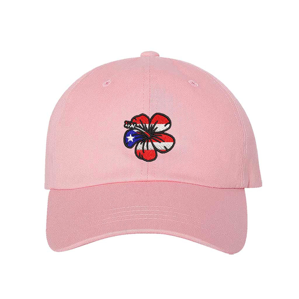 Light Pink baseball hat embroidered with a Puerto Rican Amapola shaped flag, representing Puerto Rican culture and beauty - DSY Lifestyle
