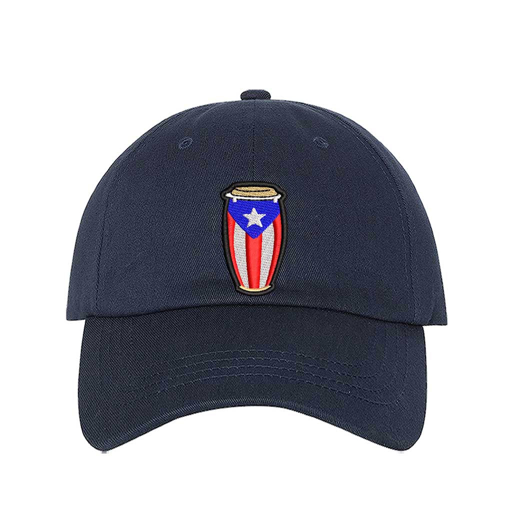 Navy Blue Conga Salsa Puerto Rico Baseball Hat featuring embroidered conga drums and salsa-inspired details on a stylish adjustable cap - DSY Lifestyle