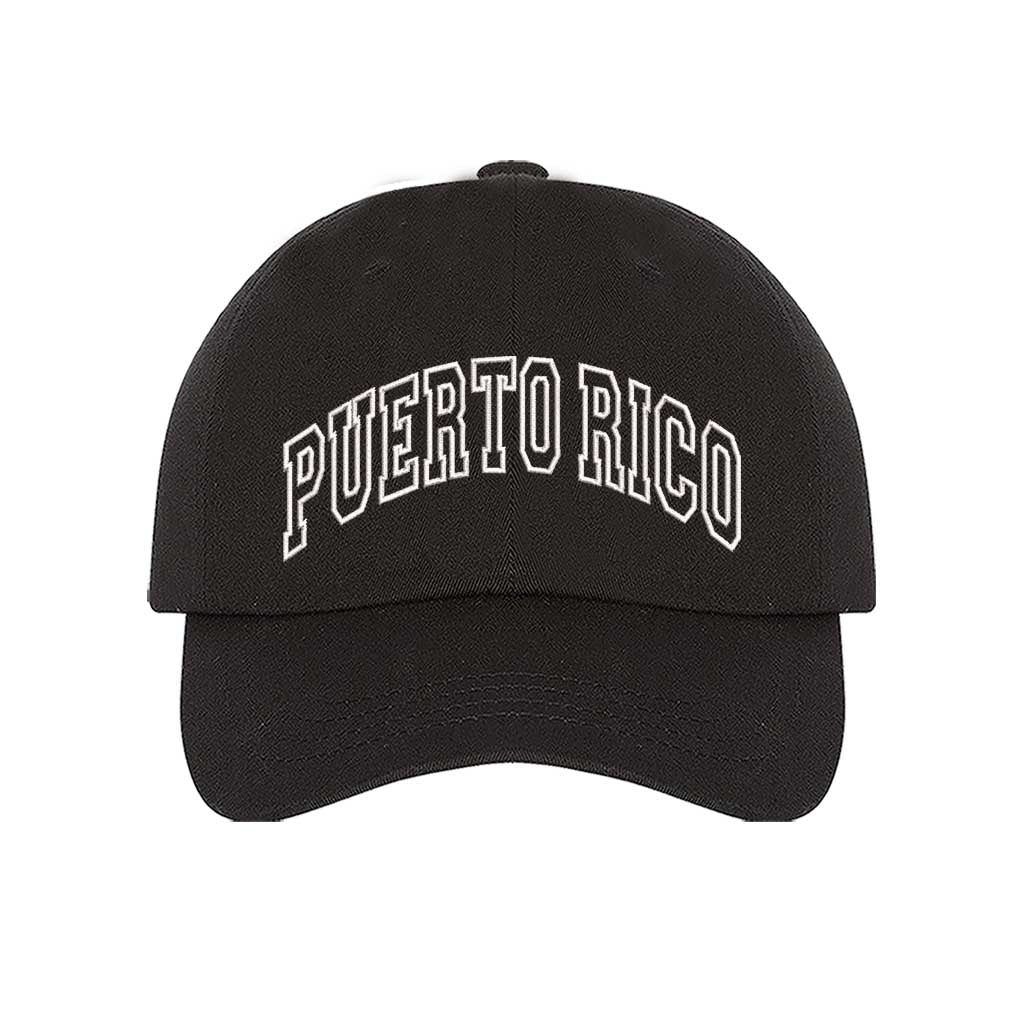 Black Puerto Rico Large Print Embroidered Baseball Hat with bold lettering - DSY Lifestyle