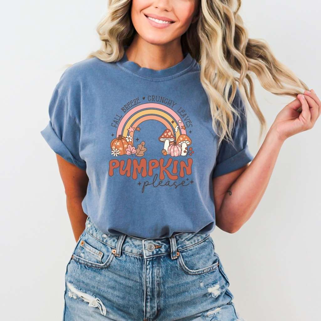 Blue Fall Breeze Crunchy Leaves Pumpkin Please Unisex Washed Tshirt- DSY Lifestyle