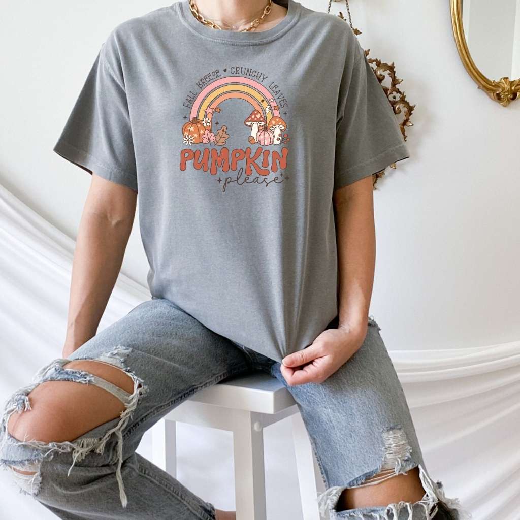 Gray Fall Breeze Crunchy Leaves Pumpkin Please Unisex Washed Tshirt- DSY Lifestyle