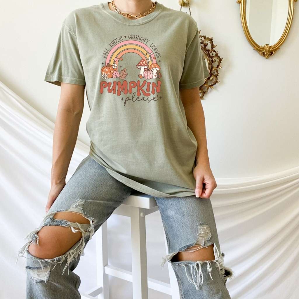 Sand Fall Breeze Crunchy Leaves Pumpkin Please Unisex Washed Tshirt- DSY Lifestyle