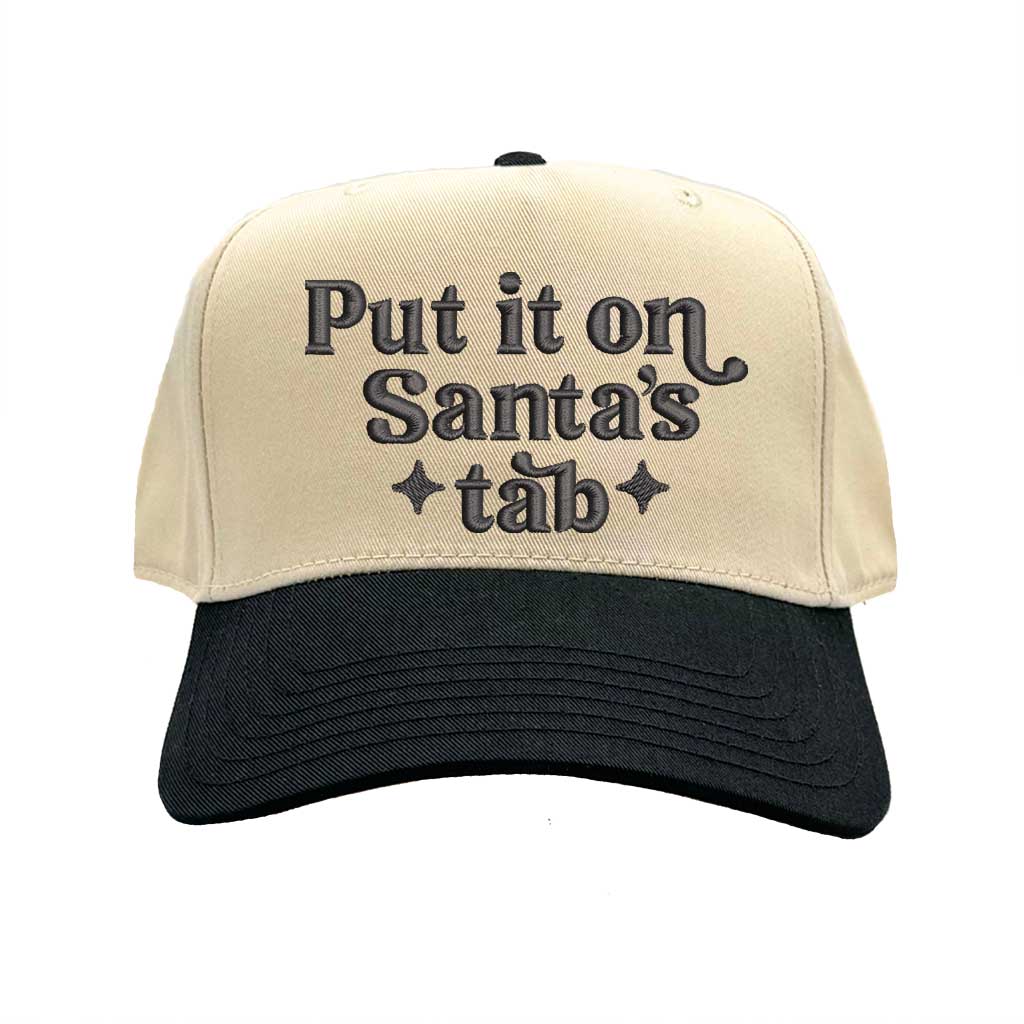 Natural Black Put It On Santa’s Tab Two-Tone 5-Panel Embroidered Baseball Hat with festive embroidery and adjustable snapback closure – DSY Lifestyle