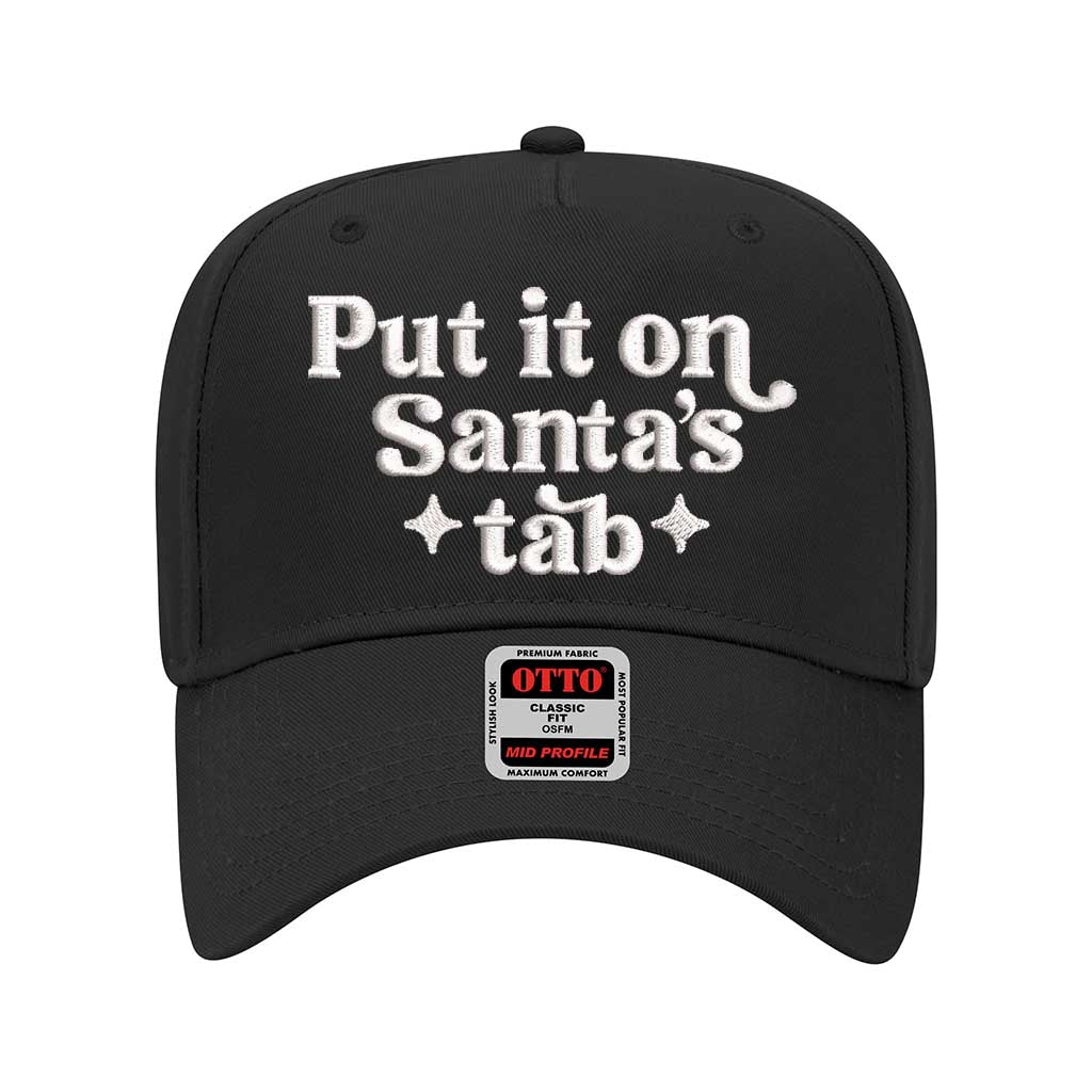 Solid Black Put It On Santa’s Tab 5-Panel Embroidered Baseball Hat with festive embroidery and adjustable snapback closure – DSY Lifestyle