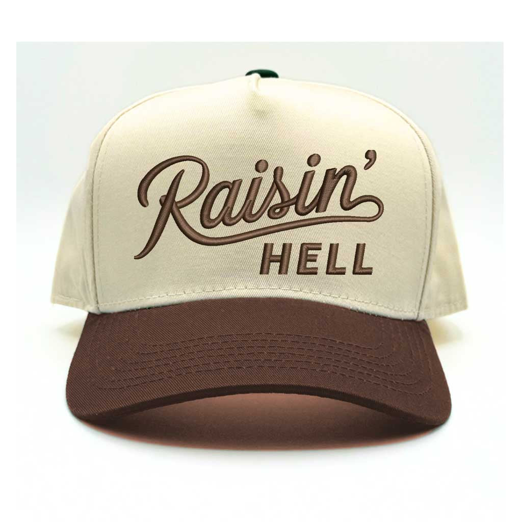 Natural Brown Raisin Hell 5-Panel Two-Tone Embroidered Baseball Hat – A bold, rebellious cap featuring premium embroidery and a sleek two-tone design for those who live unapologetically – DSY Lifestyle