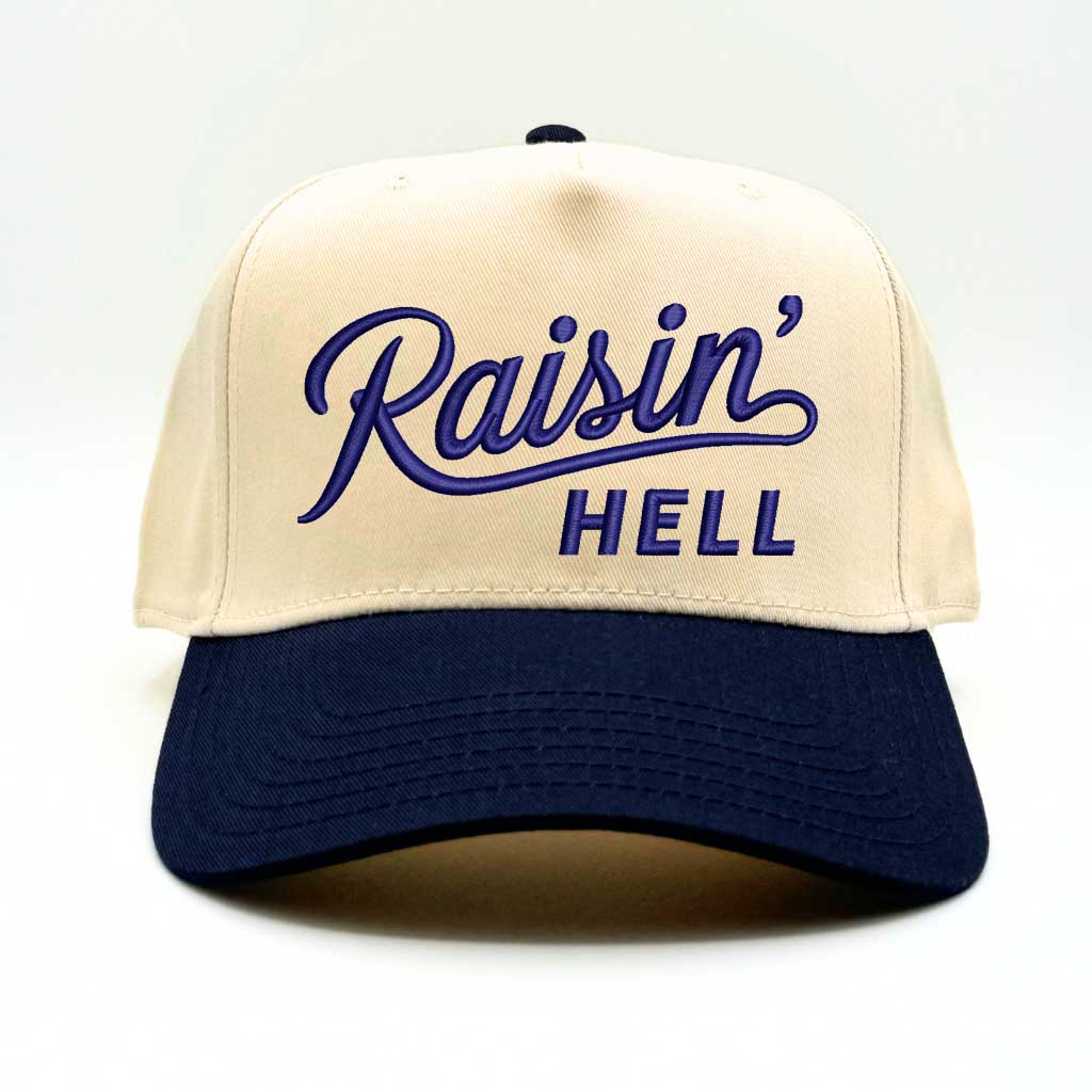 Natural Navy Blue Raisin Hell 5-Panel Two-Tone Embroidered Baseball Hat – A bold, rebellious cap featuring premium embroidery and a sleek two-tone design for those who live unapologetically – DSY Lifestyle