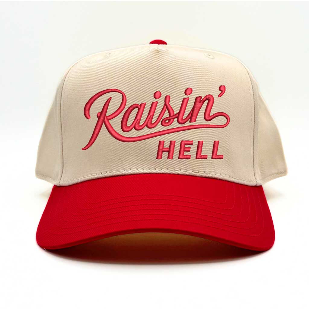 Natural Red Raisin Hell 5-Panel Two-Tone Embroidered Baseball Hat – A bold, rebellious cap featuring premium embroidery and a sleek two-tone design for those who live unapologetically – DSY Lifestyle