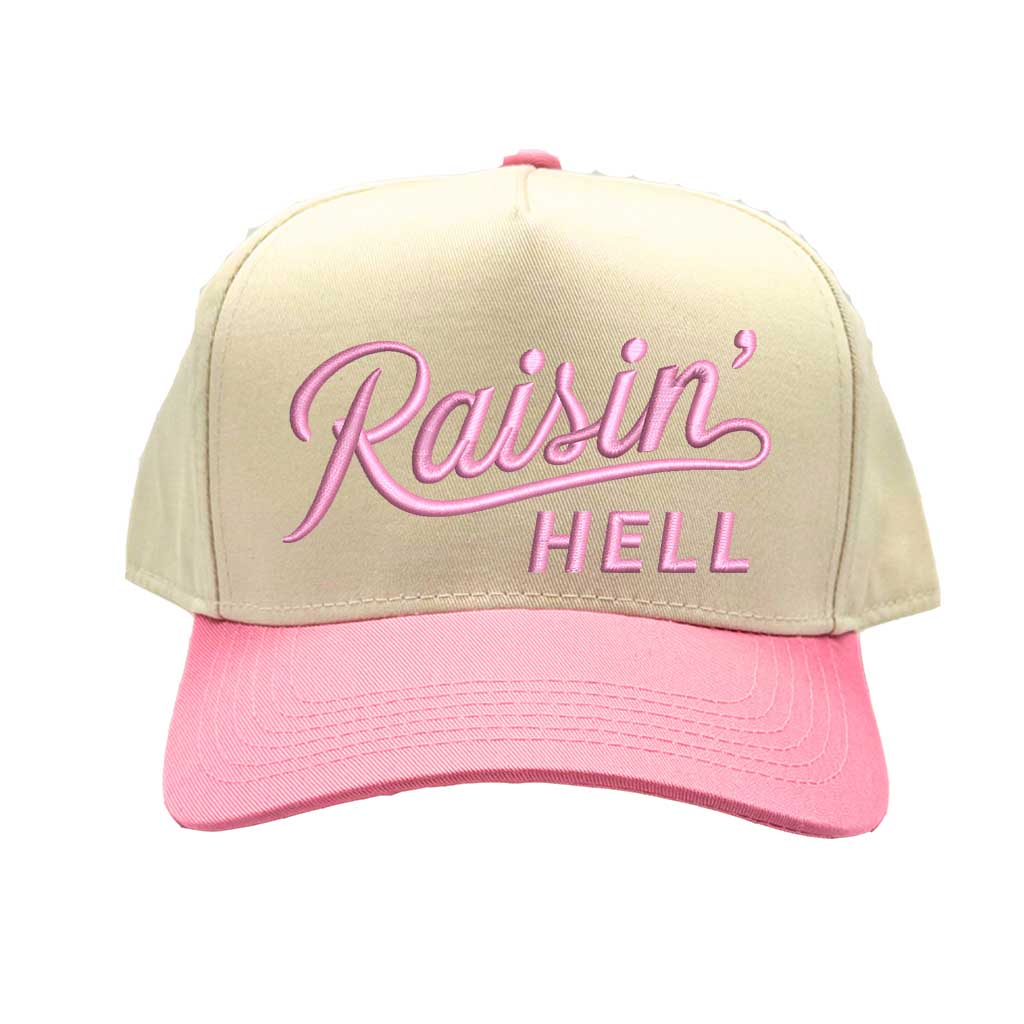 Natural Pink Raisin Hell Spring 5-Panel Two-Tone Embroidered Baseball Hat – A rebellious, embroidered cap with a fresh two-tone design, perfect for those who live unapologetically – DSY Lifestyle