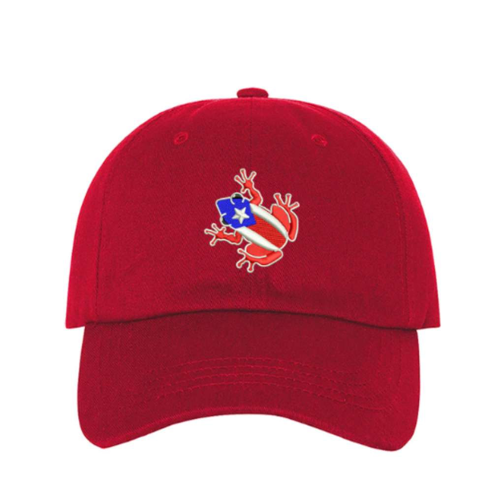 Red baseball hat embroidered with a coqui - DSY Lifestsyle