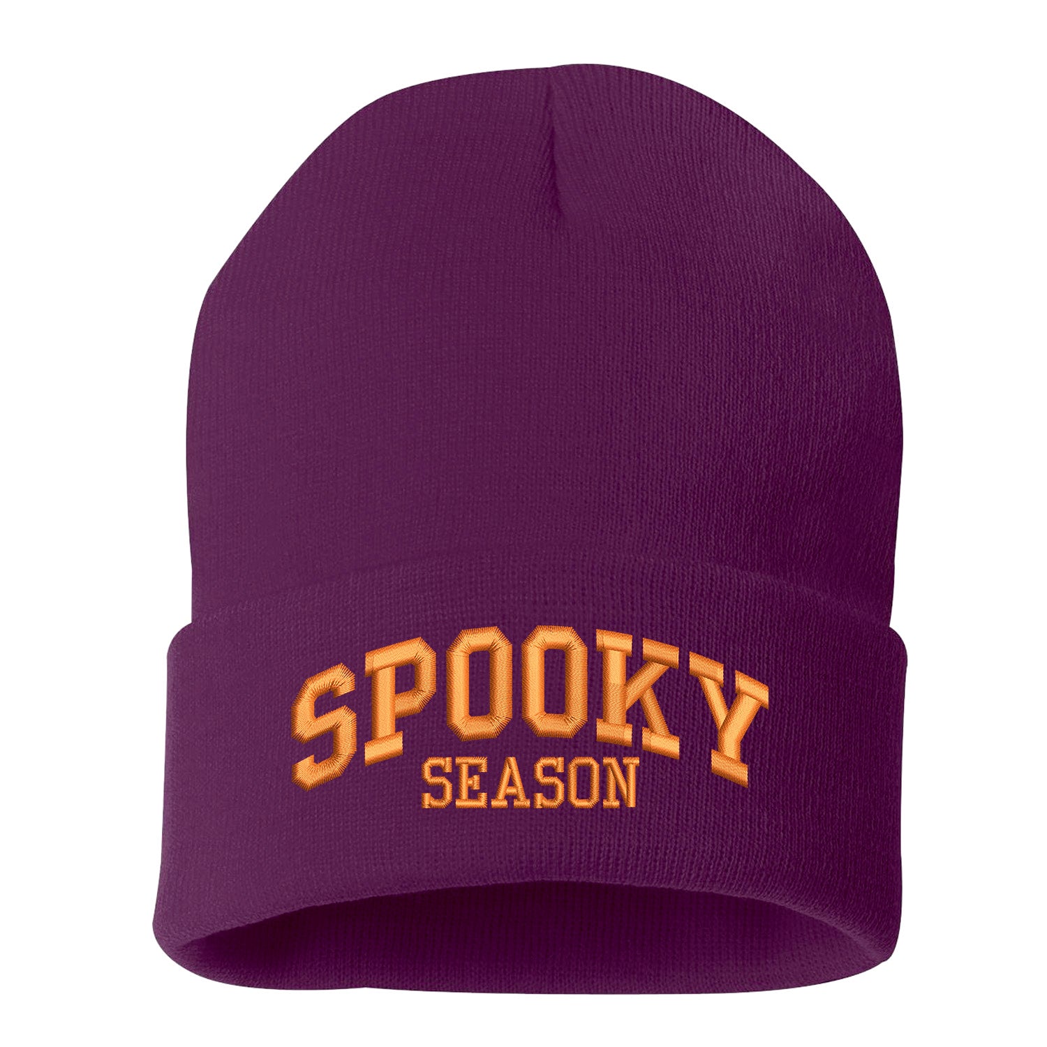 Purple Spooky Season Embroidered Beanie Cap featuring festive embroidery and cozy knit design perfect for fall and Halloween style – DSY Lifestyle