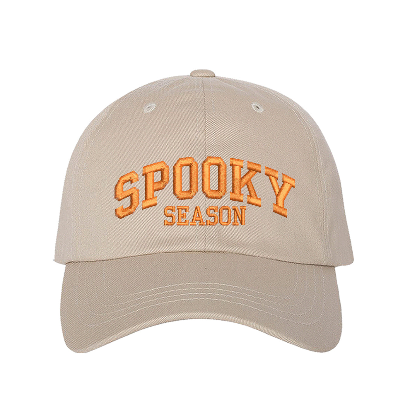 Stone Spooky Season Halloween Embroidered Baseball Hat with festive orange stitching, adjustable strap, and classic cotton fit. – DSY Lifestyle