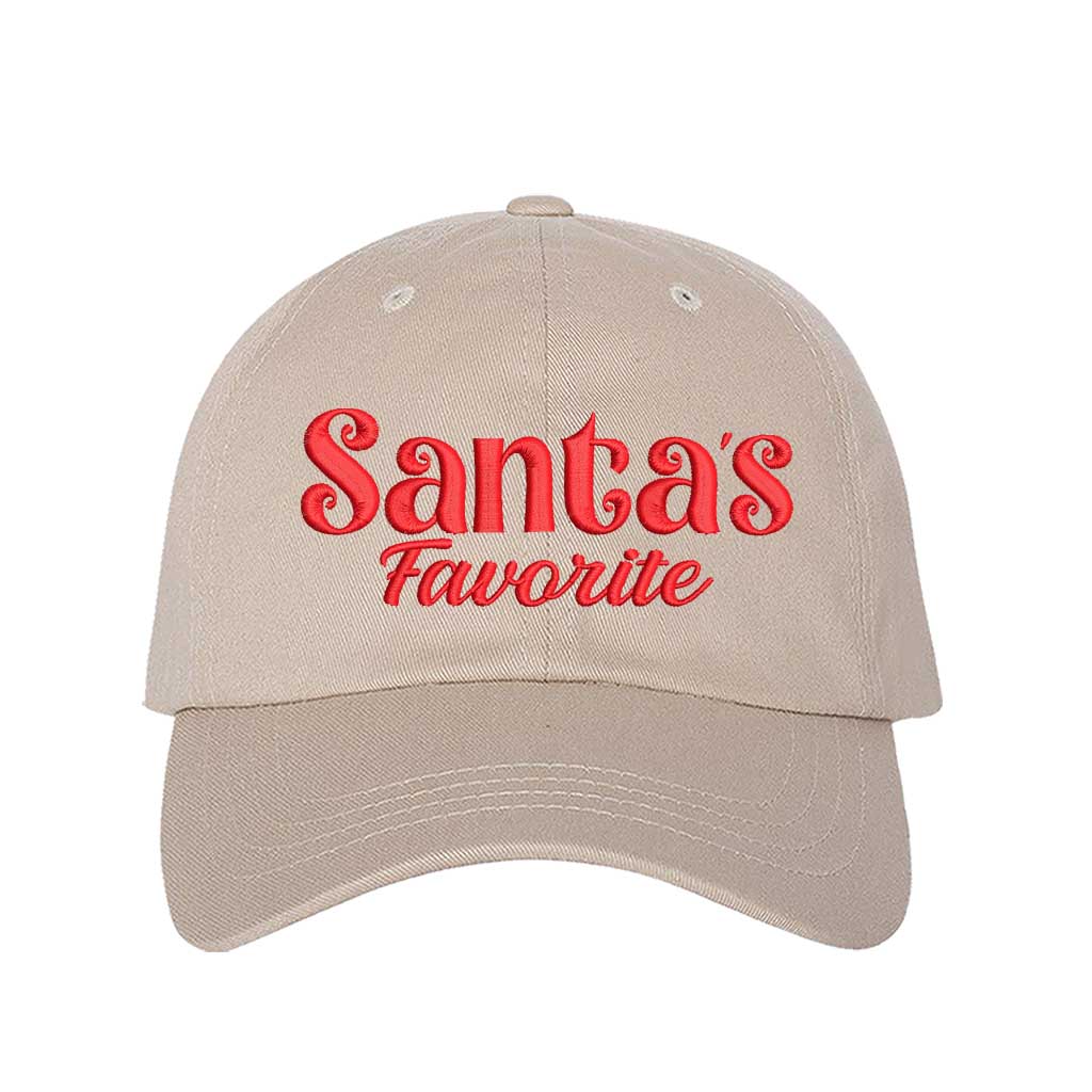 Stone Santa’s Favorite Christmas Embroidered Baseball Hat featuring festive red stitching, curved brim, and adjustable strap for a cozy holiday look – DSY Lifestyle