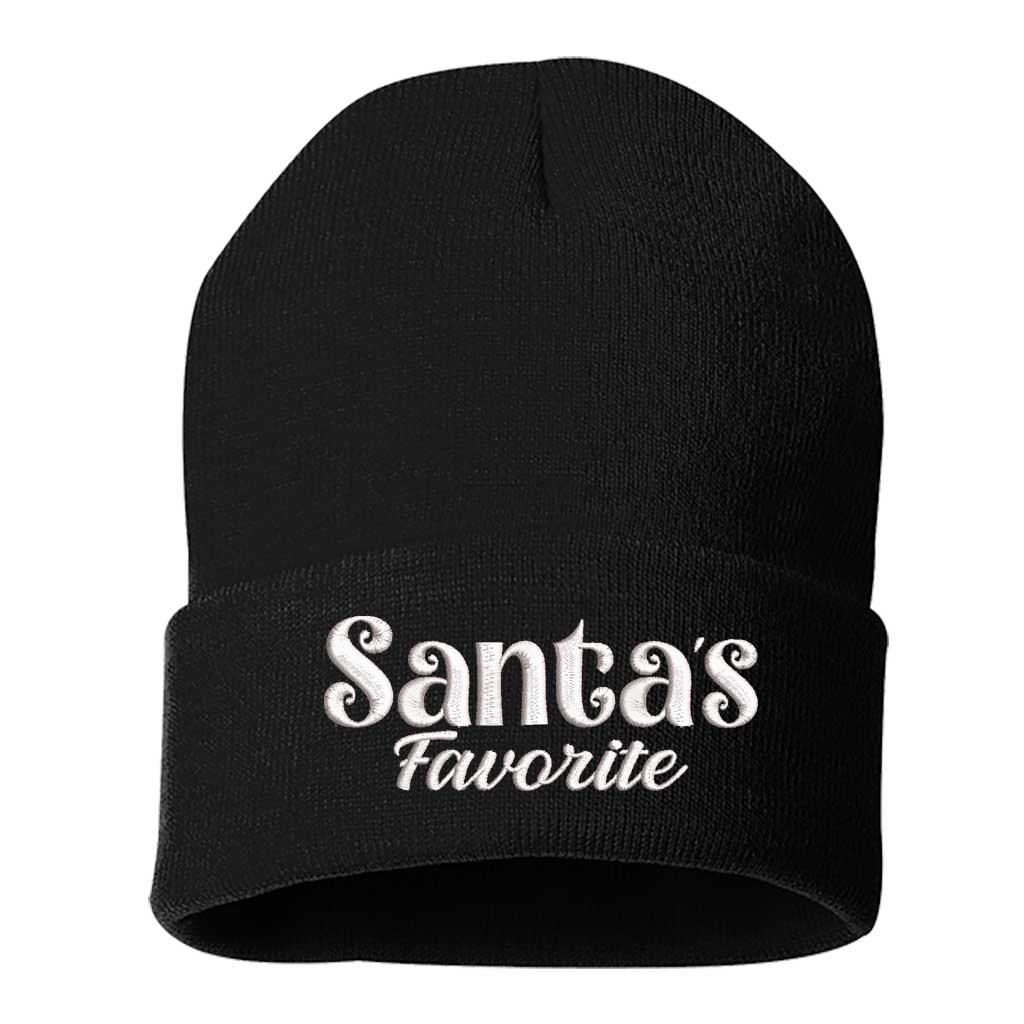 Black Santa’s Favorite Embroidered Beanie Cap featuring festive red embroidery on soft knit material – DSY Lifestyle