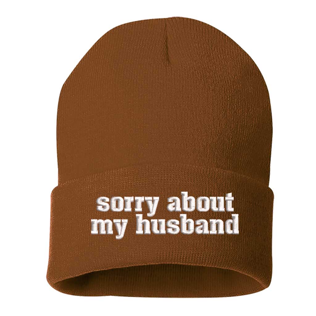 Camel beanie embroidered with the phrase sorry about my husband-DSY Lifestyle