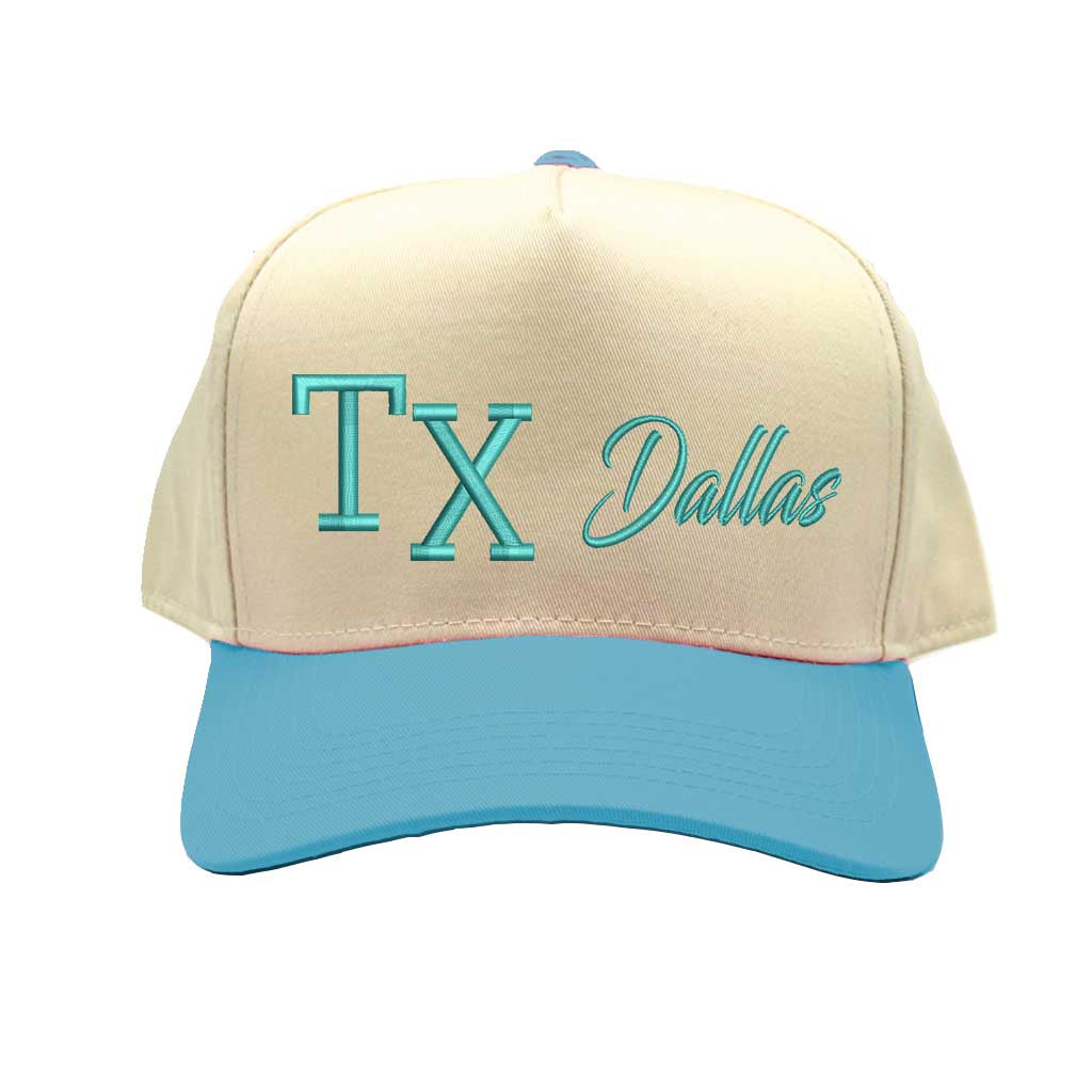 Natural Aqua Texas TX 3D Dallas 5-Panel Baseball Hat – A bold, embroidered cap repping Dallas and the Lone Star State in premium style – DSY Lifestyle