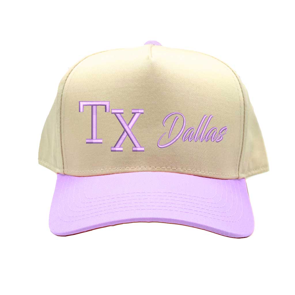 Natural Lavender Texas TX 3D Dallas 5-Panel Baseball Hat – A bold, embroidered cap repping Dallas and the Lone Star State in premium style – DSY Lifestyle