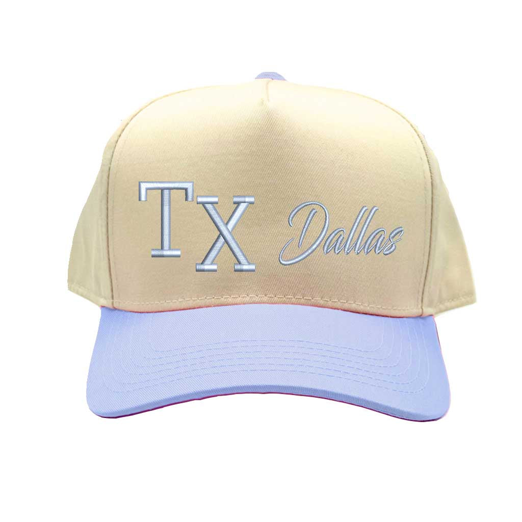 Natural Sky Blue Texas TX 3D Dallas 5-Panel Baseball Hat – A bold, embroidered cap repping Dallas and the Lone Star State in premium style – DSY Lifestyle