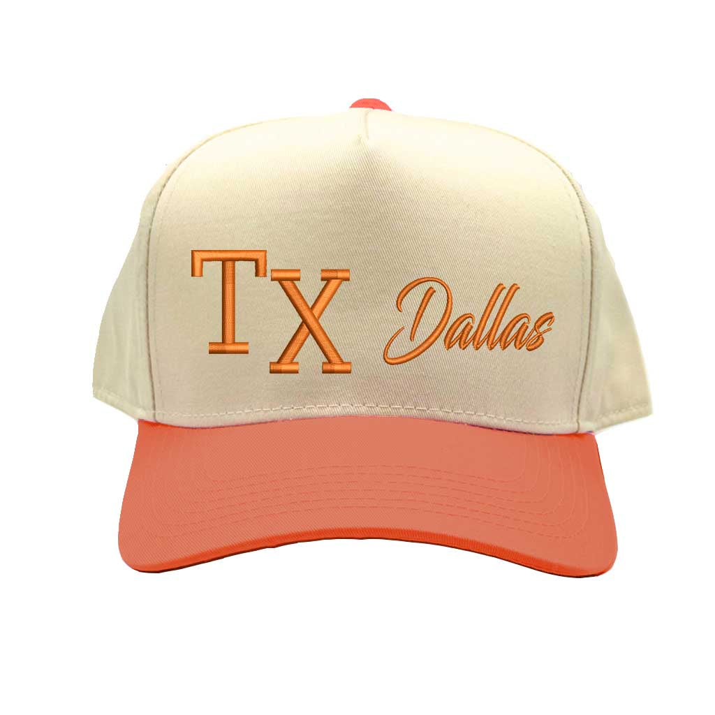 Natural Orange Texas TX 3D Dallas 5-Panel Baseball Hat – A bold, embroidered cap repping Dallas and the Lone Star State in premium style – DSY Lifestyle