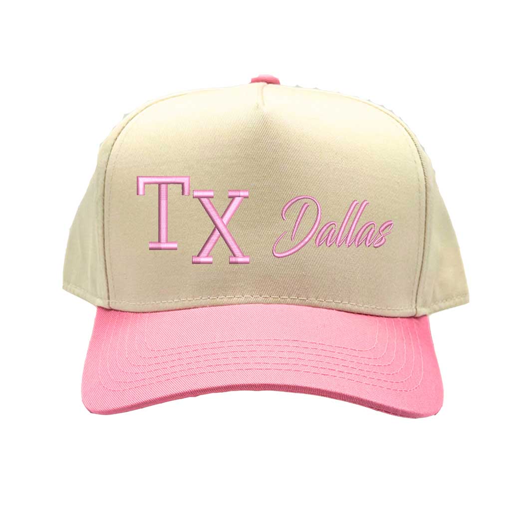 Natural Pink Texas TX 3D Dallas 5-Panel Baseball Hat – A bold, embroidered cap repping Dallas and the Lone Star State in premium style – DSY Lifestyle