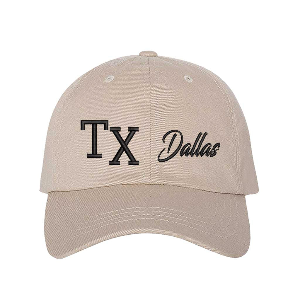 Stone with black thread TX 3D Dallas embroidered baseball cap with bold lettering, a curved brim, and adjustable fit. A stylish and versatile hat for everyday wear - DSY Lifestyle