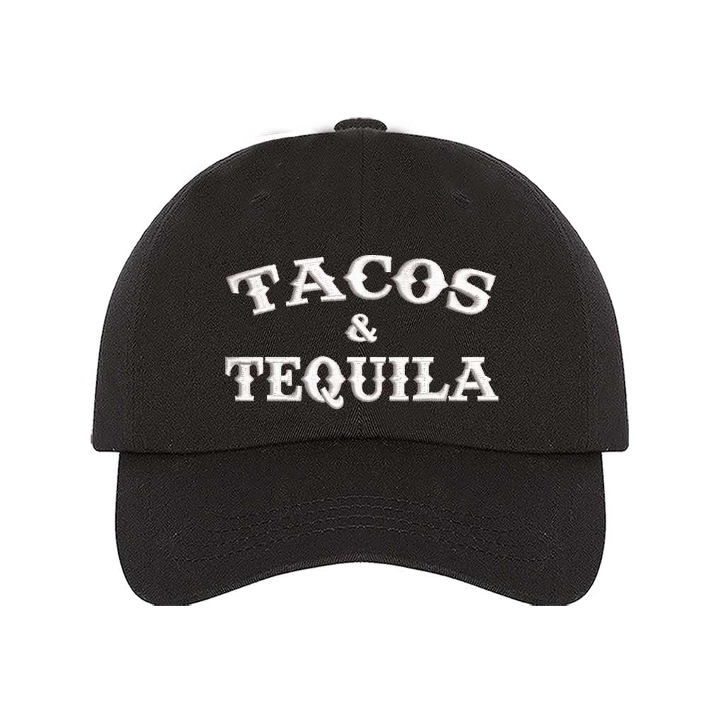 Black baseball hat embroidered with the phrase tacos $ tequila-DSY Lifestyle
