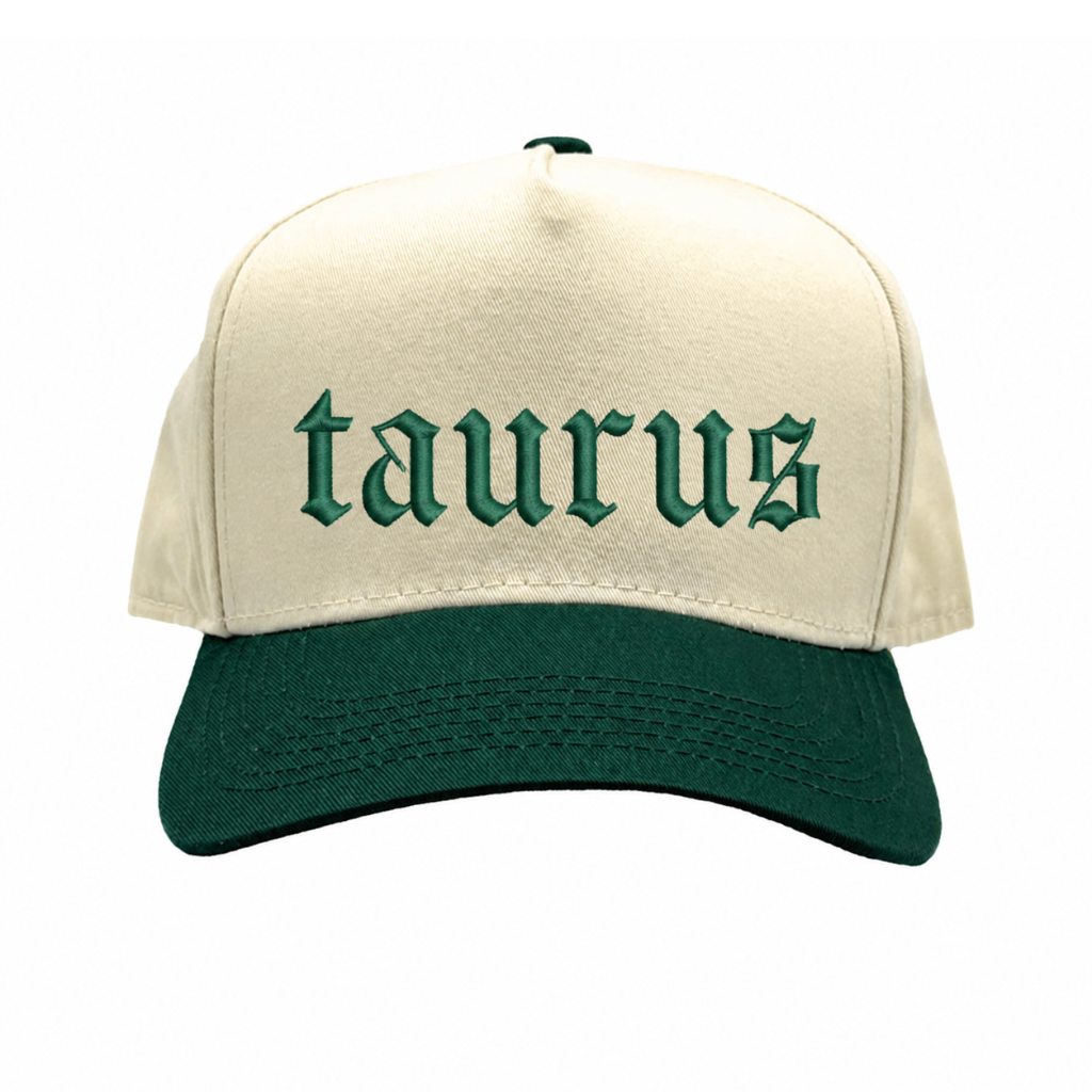 Natural Forest Green Taurus zodiac embroidered baseball hat for women. Two tone statement caps for effortless outfits and everyday street style. - DSY Lifestyle.