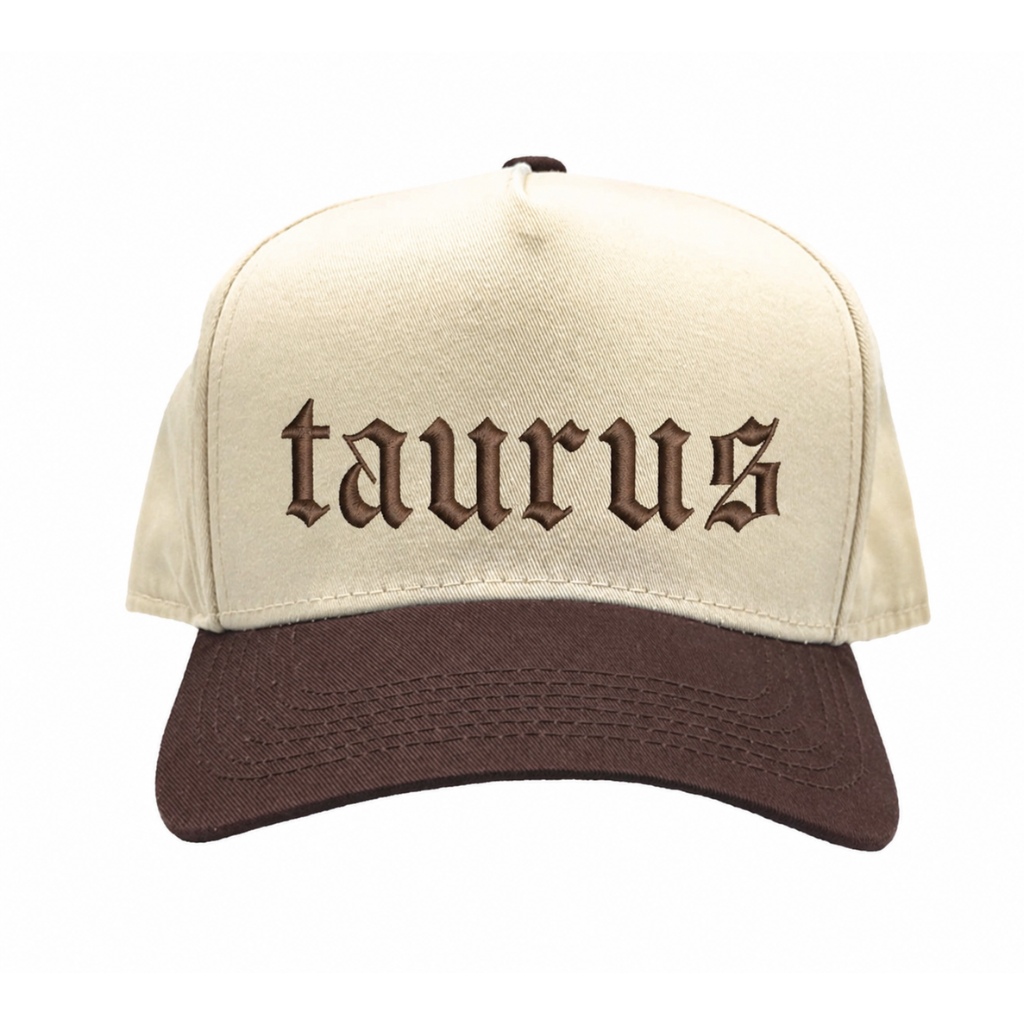 Natural Brown Taurus zodiac embroidered baseball hat for women. Two tone statement caps for effortless outfits and everyday street style. - DSY Lifestyle.