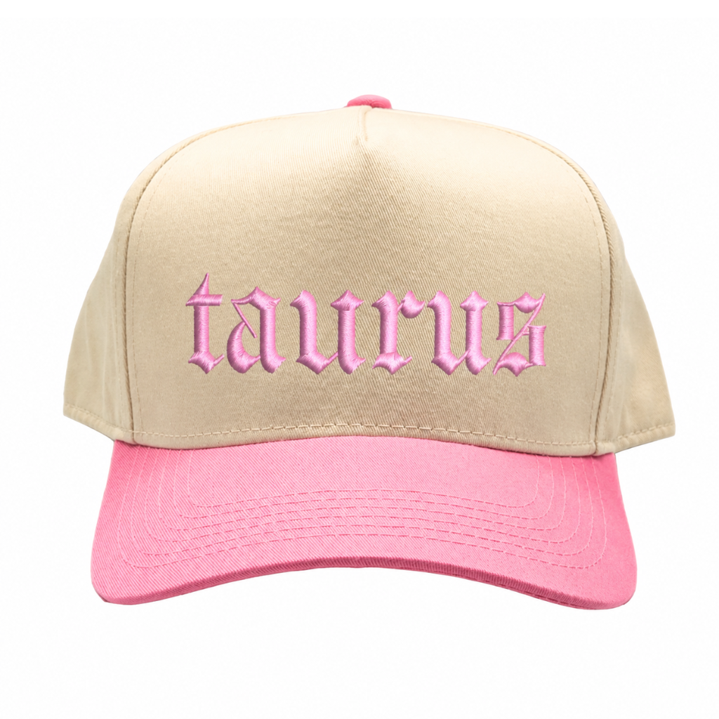 Natural Pink Taurus zodiac embroidered baseball hat for women. Two tone statement caps for effortless outfits and everyday street style. - DSY Lifestyle.
