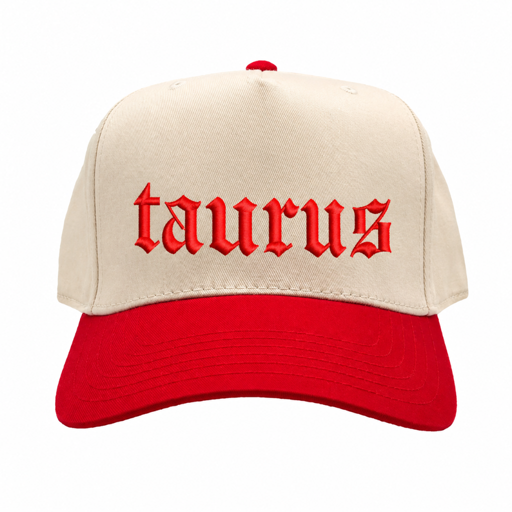 Natural Red Taurus zodiac embroidered baseball hat for women. Two tone statement caps for effortless outfits and everyday street style. - DSY Lifestyle.