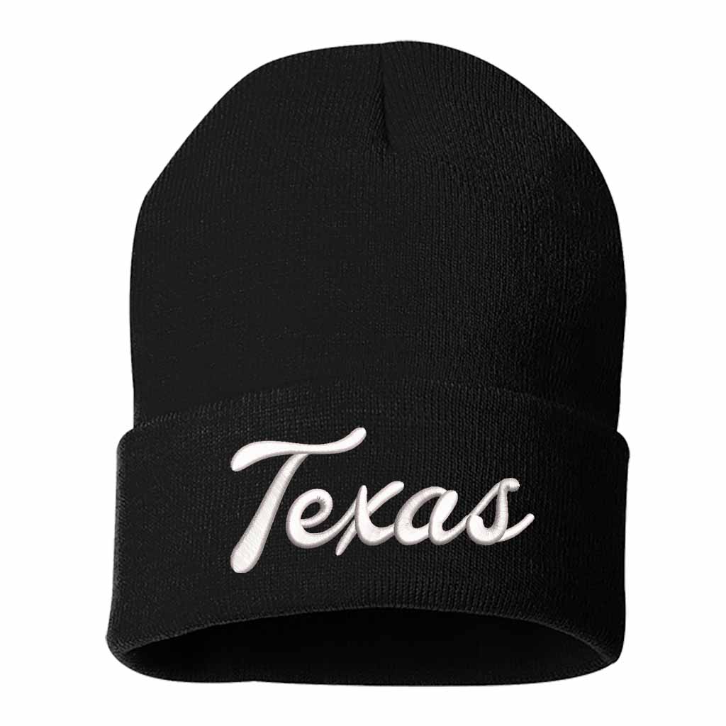 Black Texas Western embroidered beanie featuring soft knit material and bold Western text design – DSY Lifestyle
