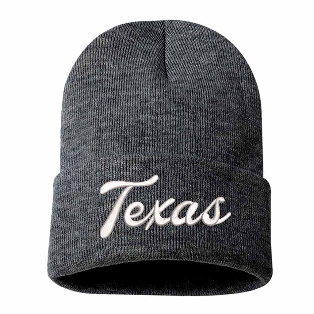 Charcoal Gray Texas Western embroidered beanie featuring soft knit material and bold Western text design – DSY Lifestyle