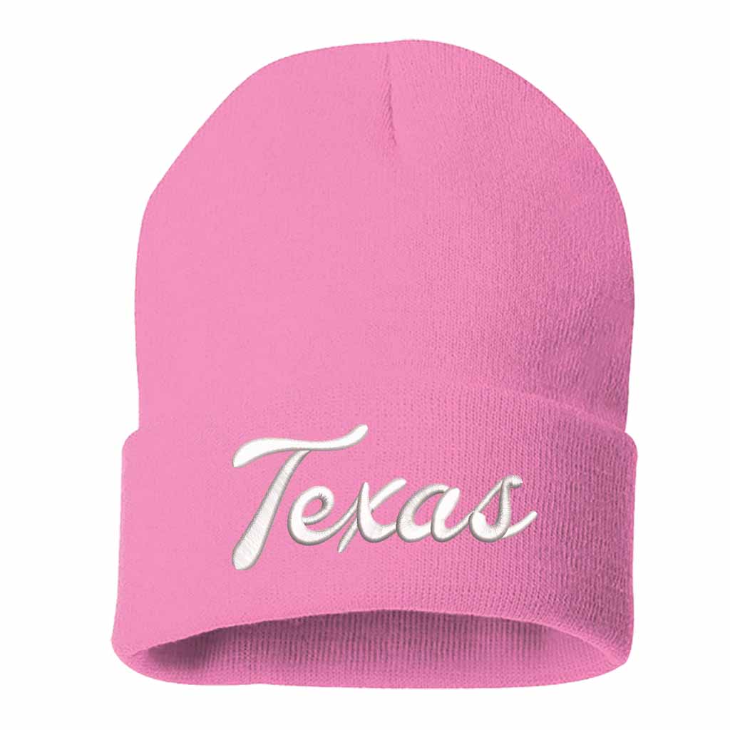 Light Pink Texas Western embroidered beanie featuring soft knit material and bold Western text design – DSY Lifestyle