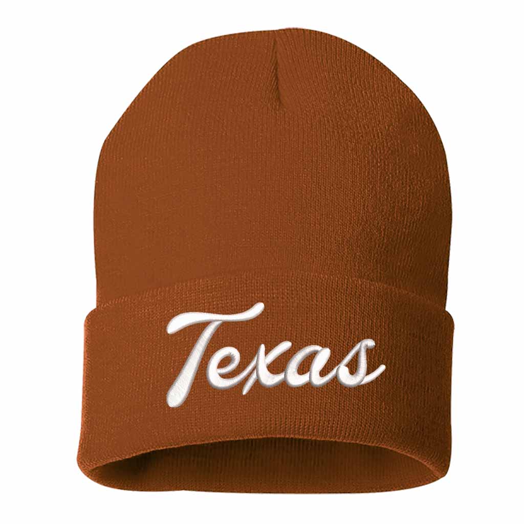 Texas Orange Texas Western embroidered beanie featuring soft knit material and bold Western text design – DSY Lifestyle