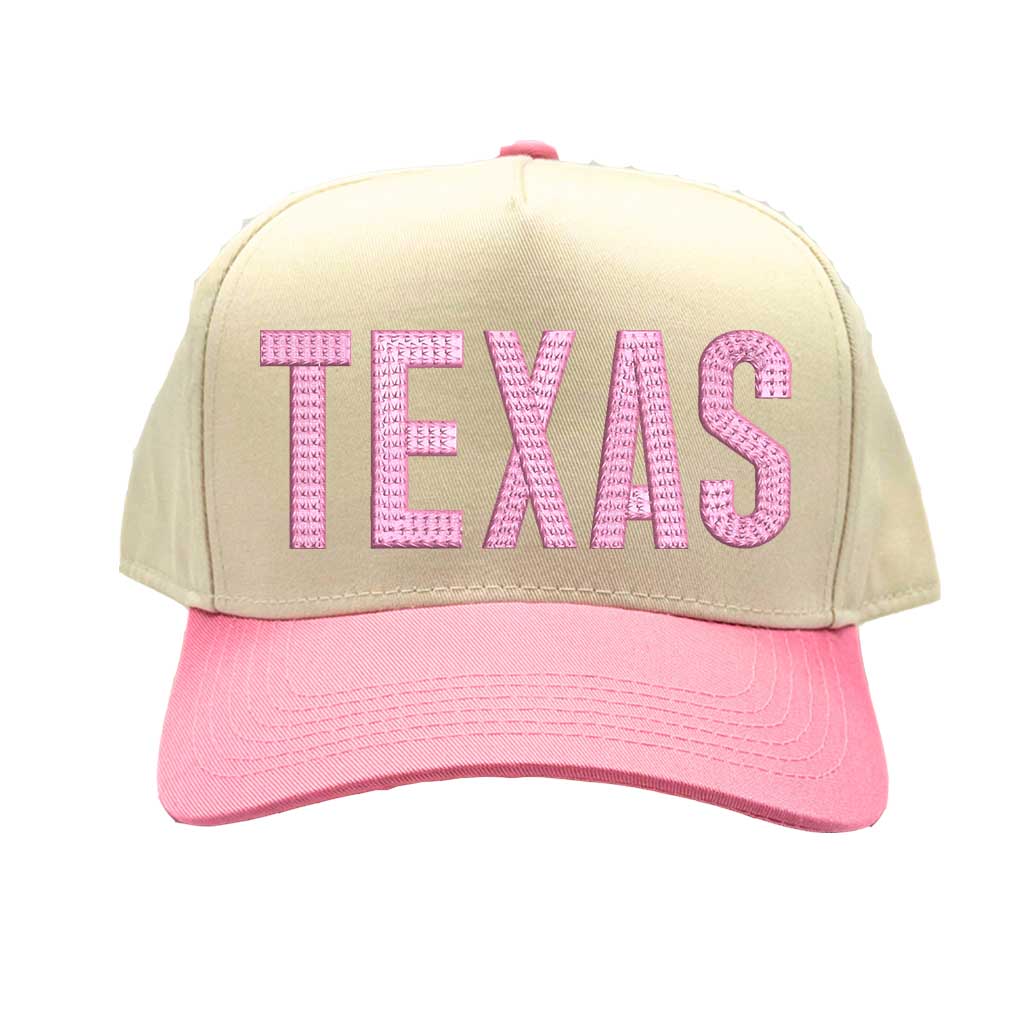 Natural Pink Texas embroidered two tone baseball hat. A statement baseball hat for women who love Texas pride, street style, and effortless outfits. - DSY Lifestyle