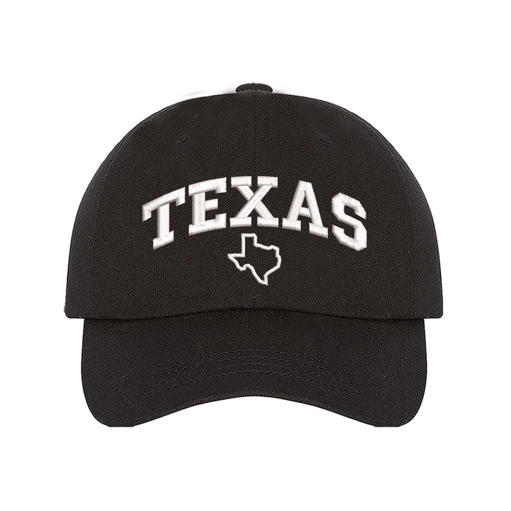 Black baseball hat embroidered with the word Texas and the Texas map on it-DSY Lifestyle