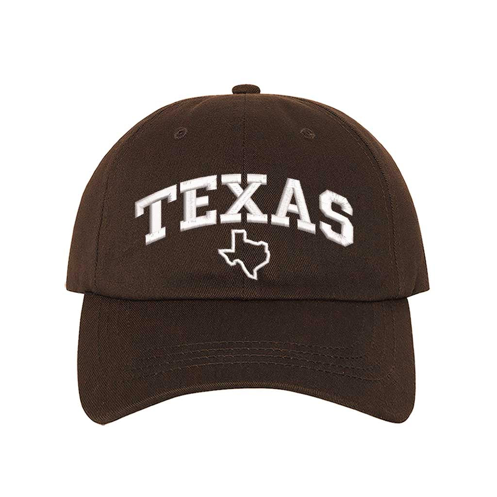 Brown baseball hat embroidered with the word Texas and the Texas map on it-DSY Lifestyle