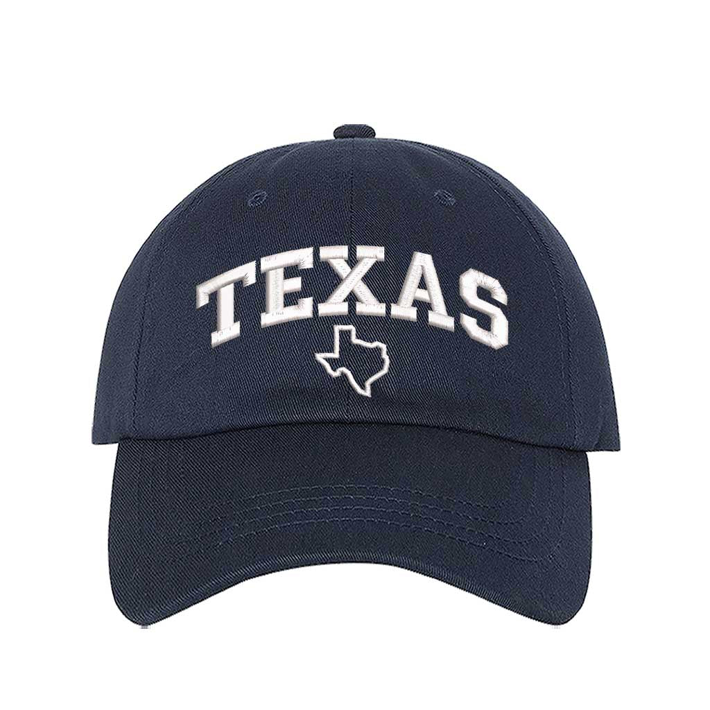 Navy baseball hat embroidered with the word Texas and the Texas map on it-DSY Lifestyle