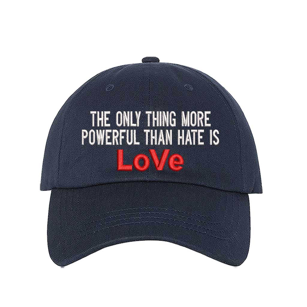 Love over hate viral statement embroidered navy blue baseball hat by DSY Lifestyle