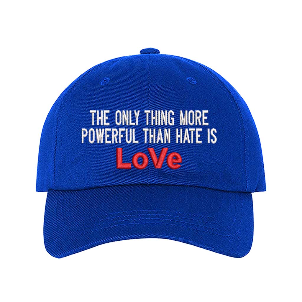 Love over hate viral statement embroidered royal blue baseball hat by DSY Lifestyle
