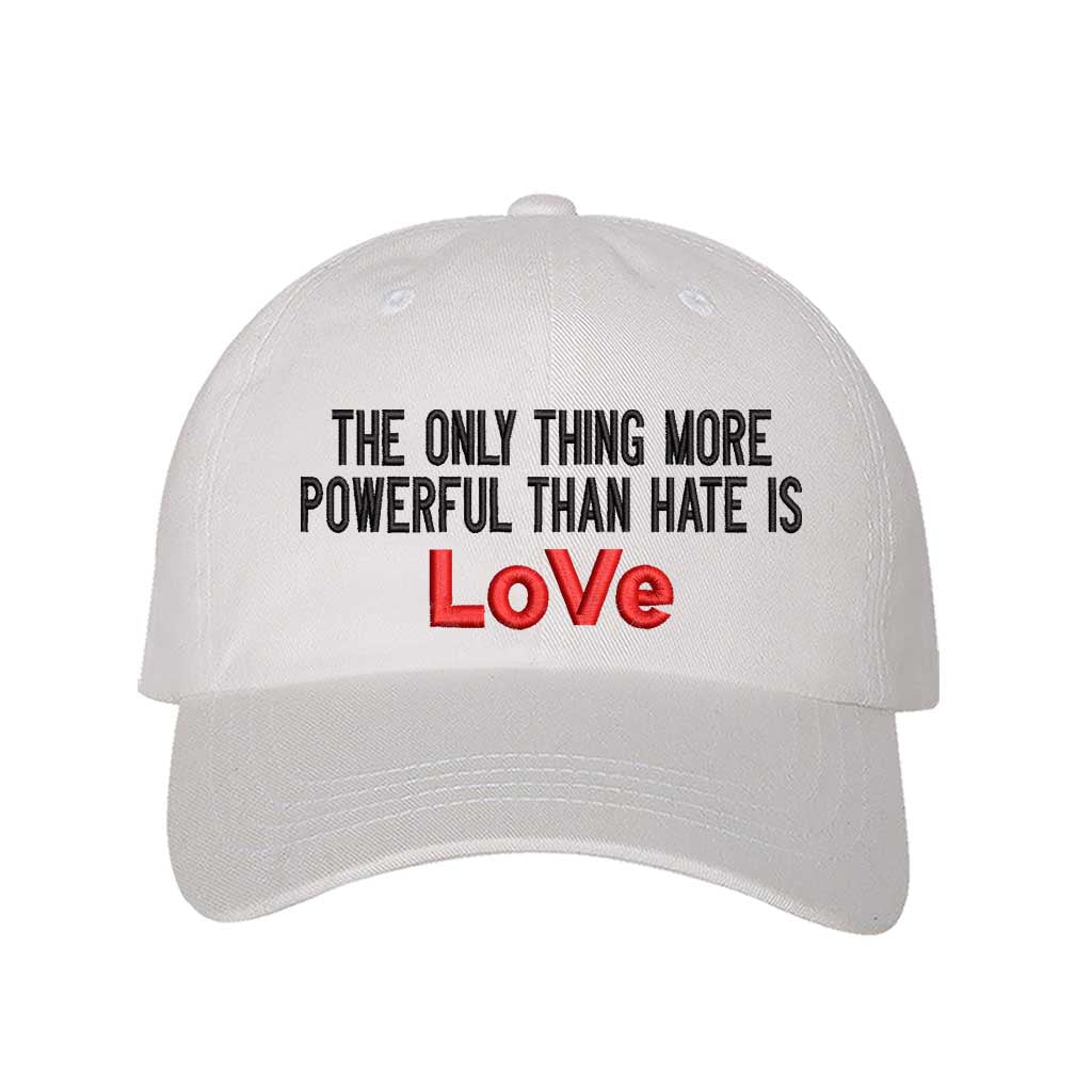 Love over hate viral statement embroidered white baseball hat by DSY Lifestyle