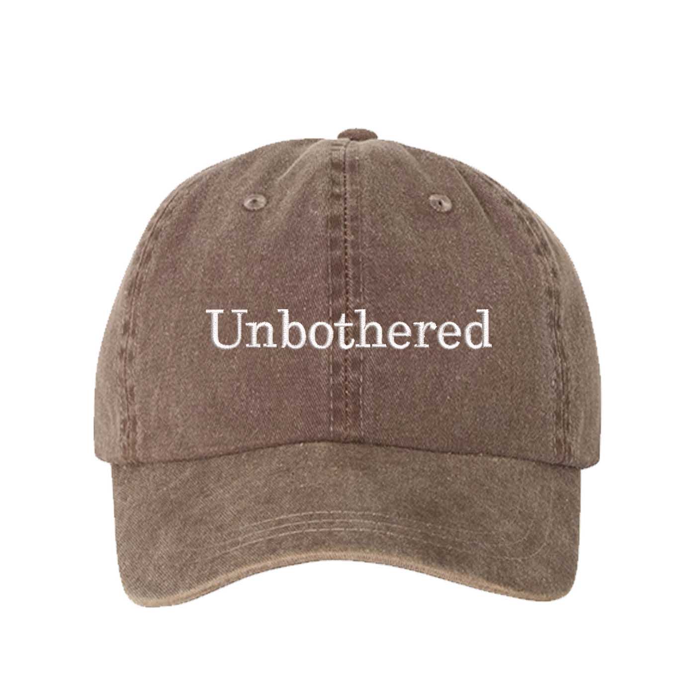 Chocolate Brown Unbothered Washed Statement Baseball Hat – a washed, relaxed-fit statement cap designed for everyday comfort and real-life moods. Trendy, adjustable, and effortlessly stylish. - DSY Lifestyle