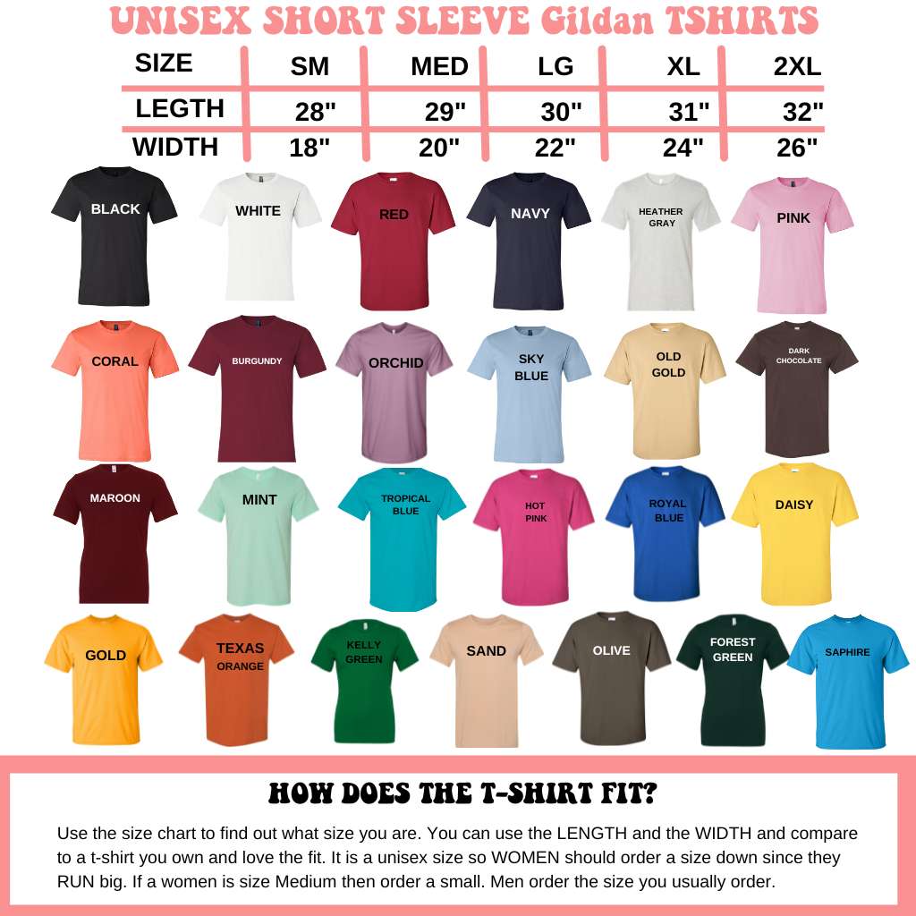 Color Chart for DSY Lifestyle Unisex Tshirts