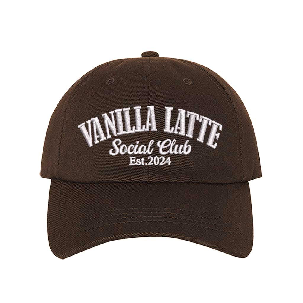 Brown Vanilla Latte Social Club Est. 2024 embroidered baseball hat in a premium colorway by DSY Lifestyle