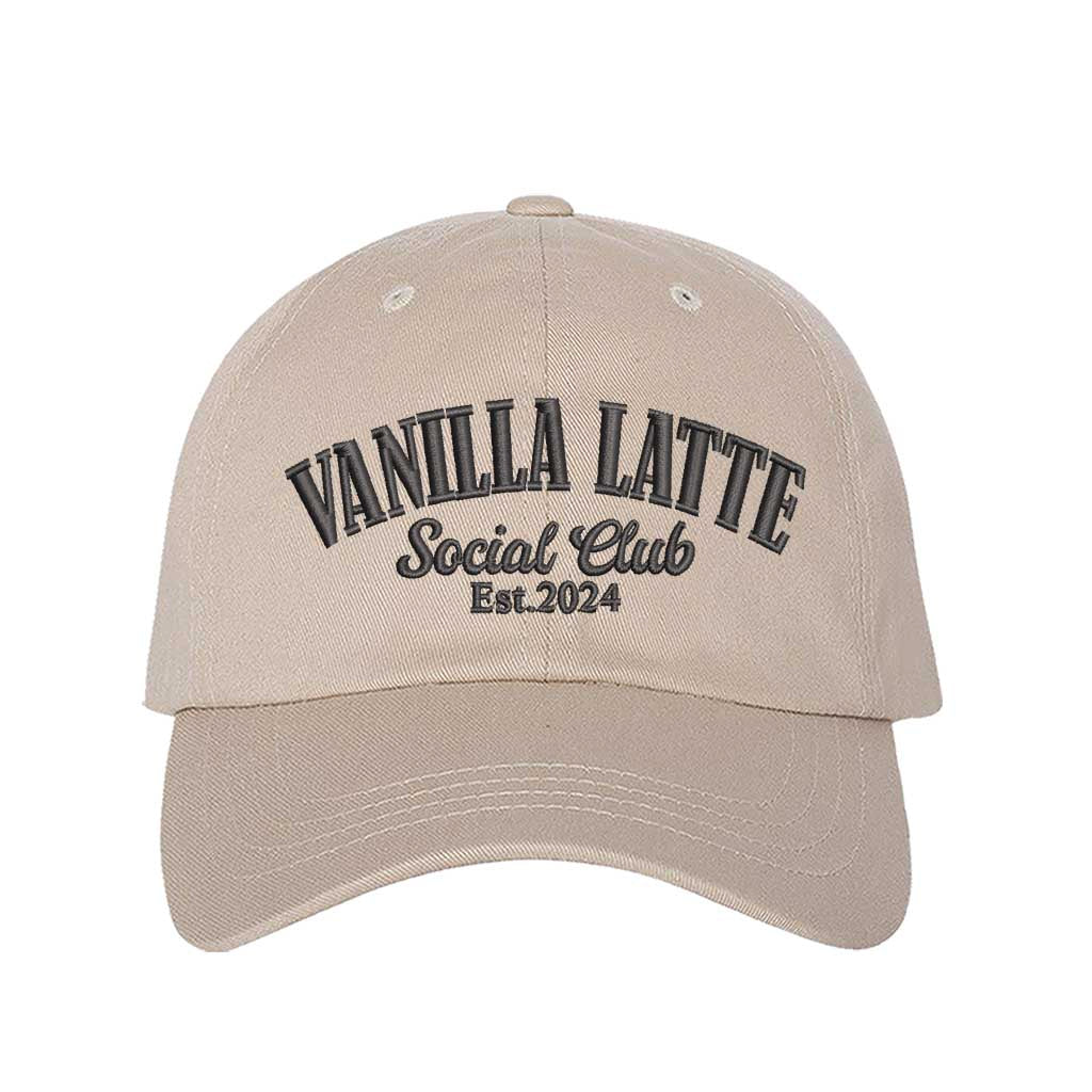 Stone Vanilla Latte Social Club Est. 2024 embroidered baseball hat in a premium colorway by DSY Lifestyle
