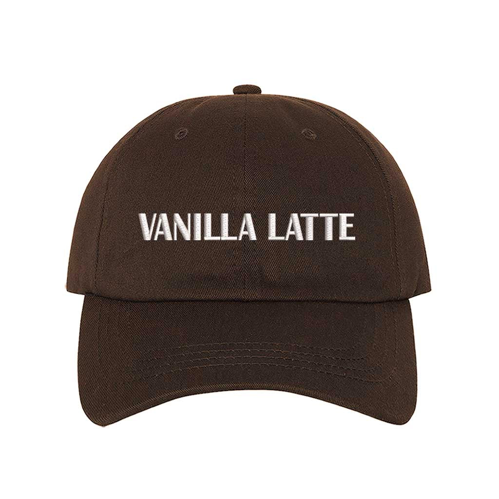 Brown Vanilla Latte embroidered baseball hat in a soft neutral cotton with high-density white stitching by DSY Lifestyle.