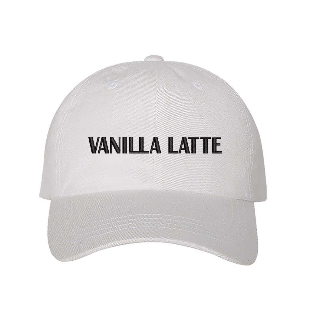 White Vanilla Latte embroidered baseball hat in a soft neutral cotton with high-density Black stitching by DSY Lifestyle.