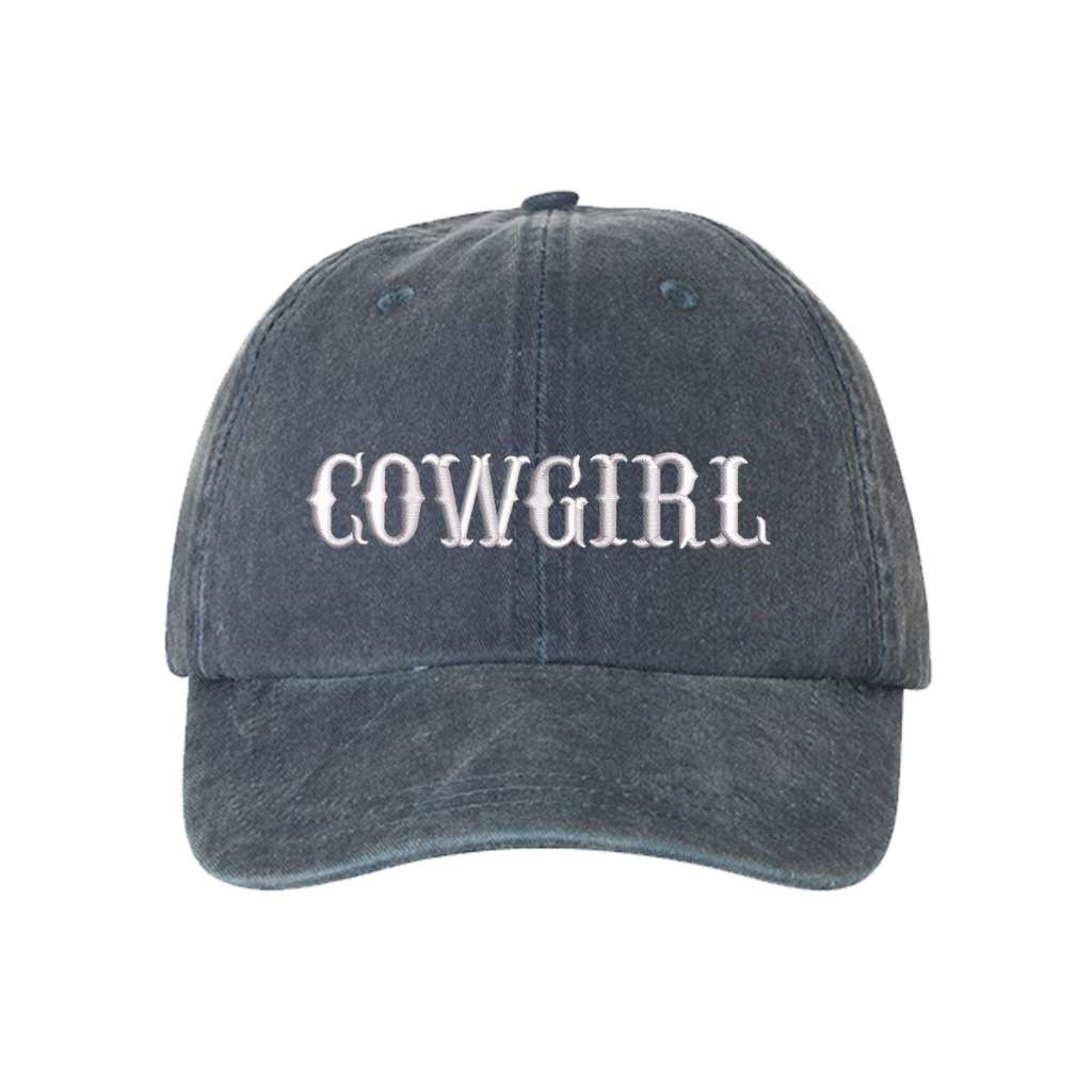 Washed navy blue baseball hat embroidered with the word cowgirl-DSY Lifetsyle