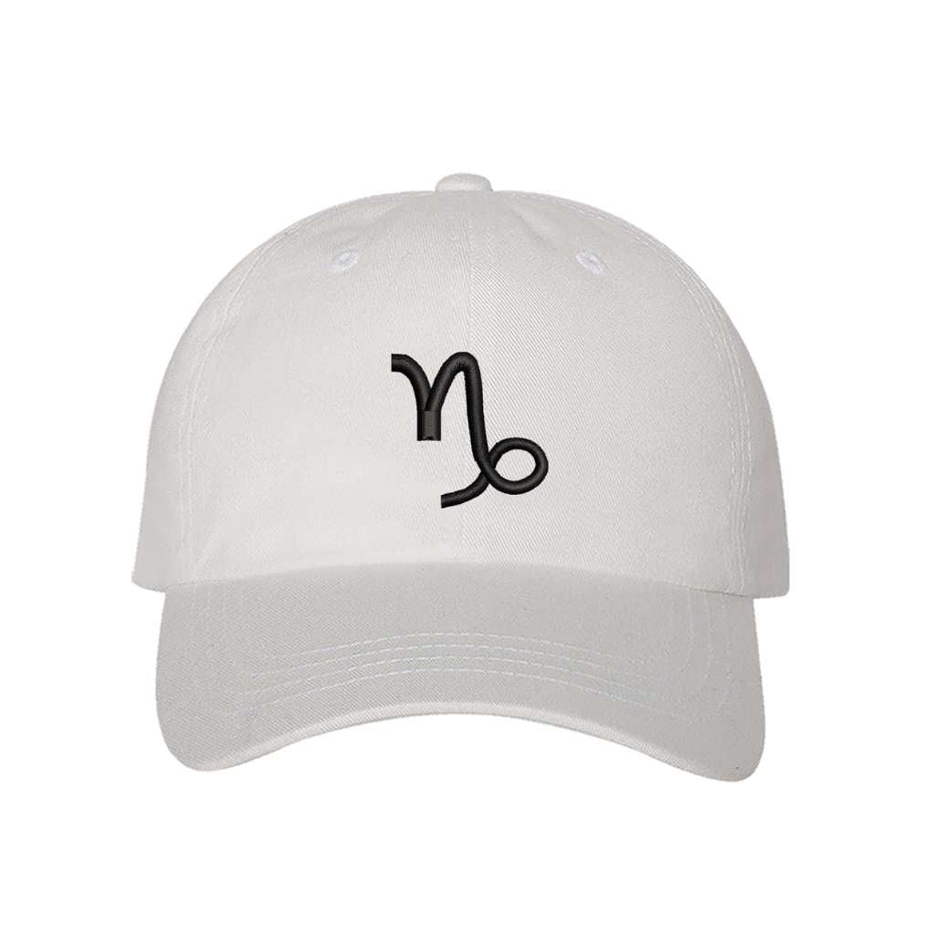 White baseball hat embroidered with the capricorn zodiac sign-DSY Lifestyle